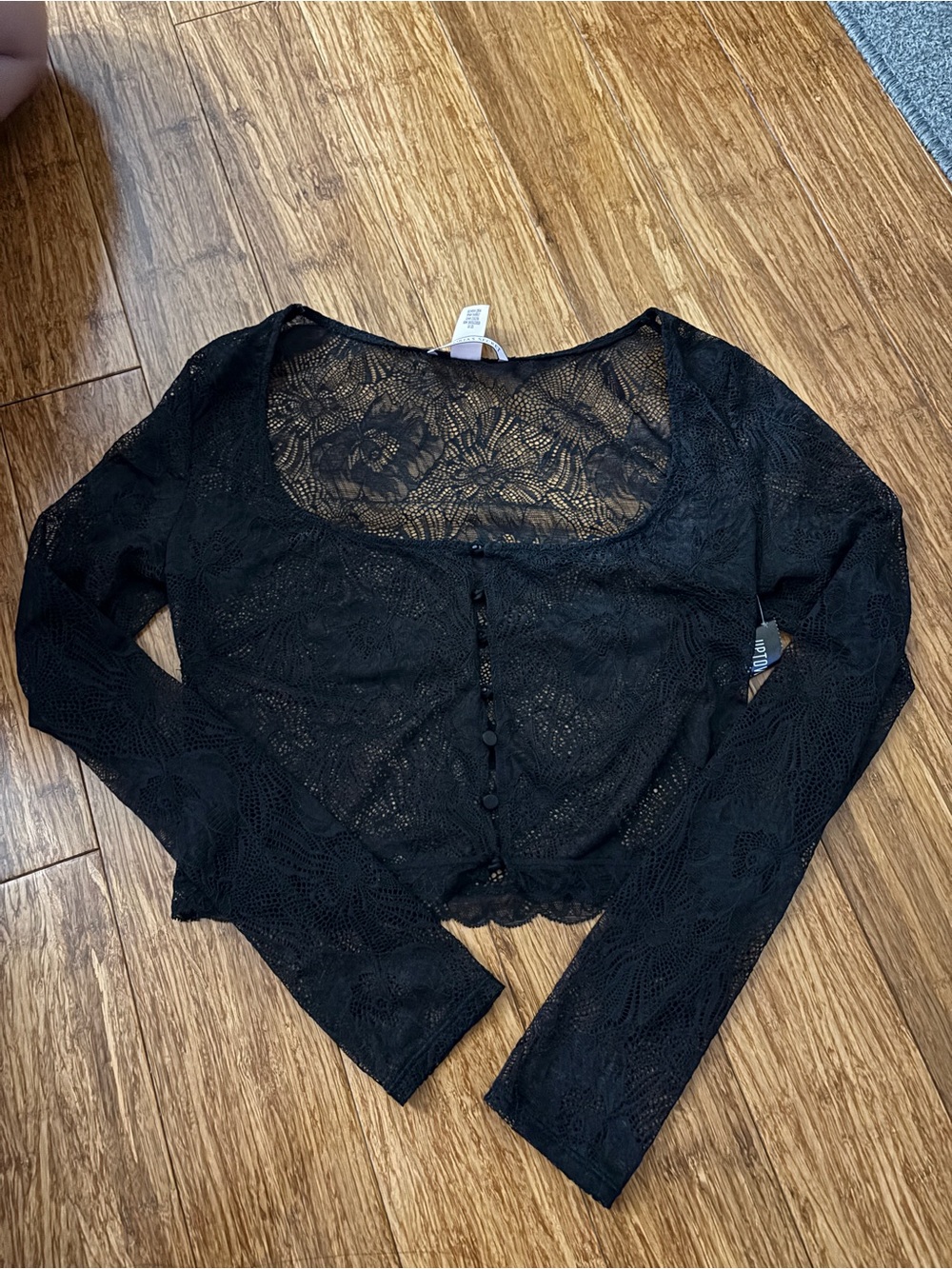 Victoria's Secret Black Lace Button-Front Long Sleeve Crop Top